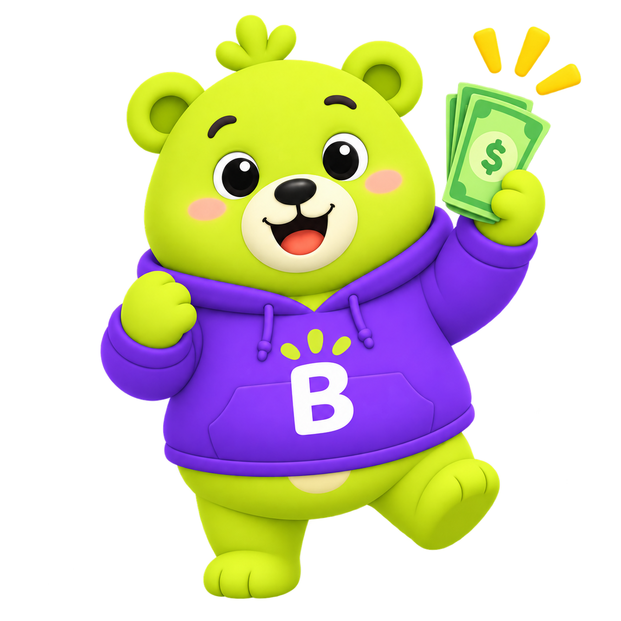Bubba the mascot holding cash