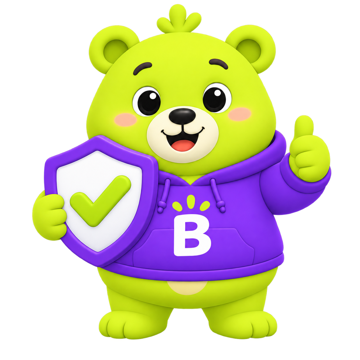 Bubba the bear holding a security shield with a checkmark
